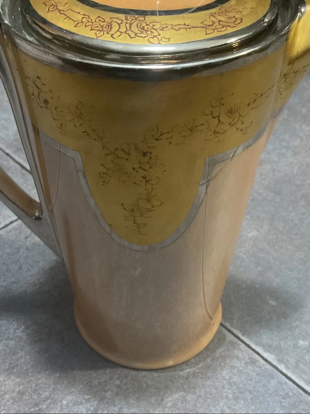 Yellow Ceramic Coffee/Tea Pot with Metallic Trim